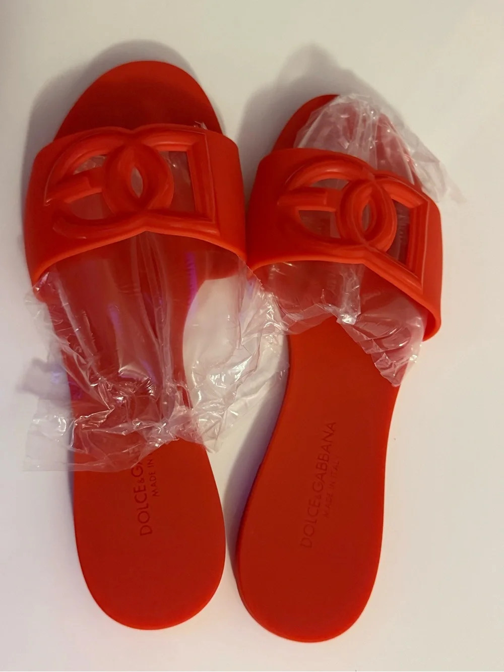 Dolce & Gabbana Bright Red Logo Slide Sandals